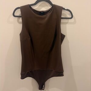 Express Brown Asymmetrical Sleeveless Bodysuit